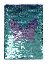 Notebook A5 sequin turquoise butterfly