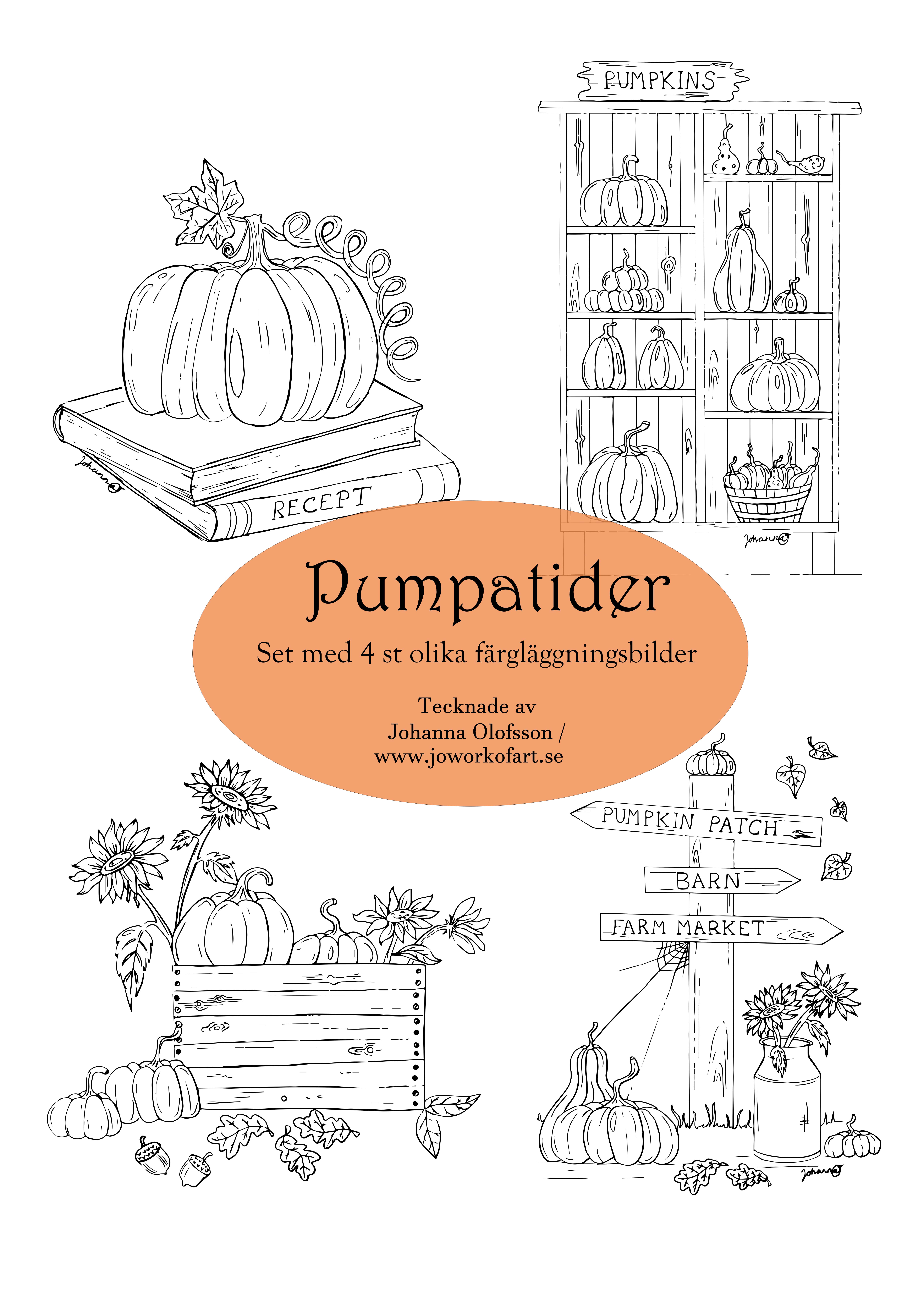 Färgläggningsbilder "Pumpatider" set med 4 st bilder (Digital produkt)
