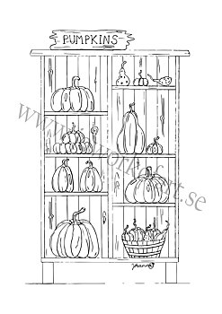 Färgläggningsbild "Pumpor i trähylla" (Digital produkt)
