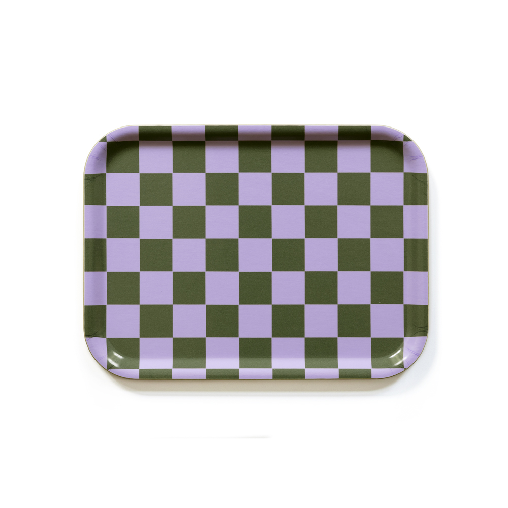 Lilac / Olive CHECKER Bricka - 27x20 cm 