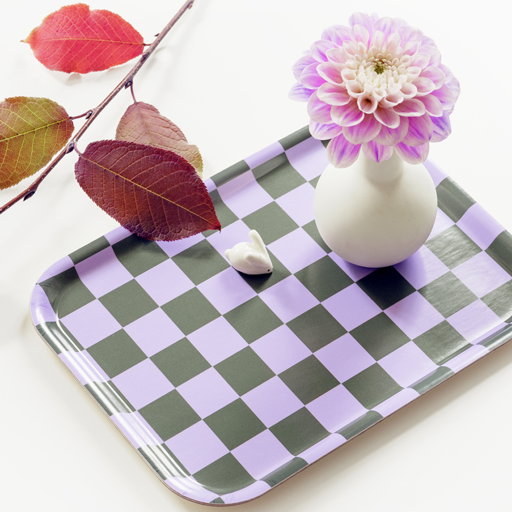 Lilac / Olive CHECKER Bricka - 27x20 cm  - 2