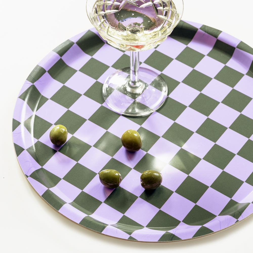 Lilac / Olive CHECKER Rund Bricka - 31 cm - 2