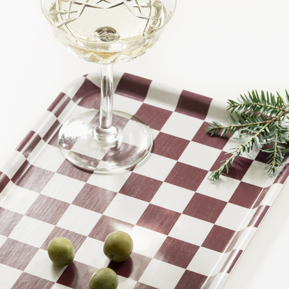 Burgundy / Cream CHECKER Bricka - 27x20 cm - 2