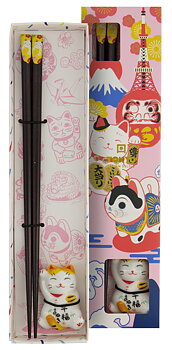 Tokyo Design Lucky Cat Set Ätpinnar Ställ Gul