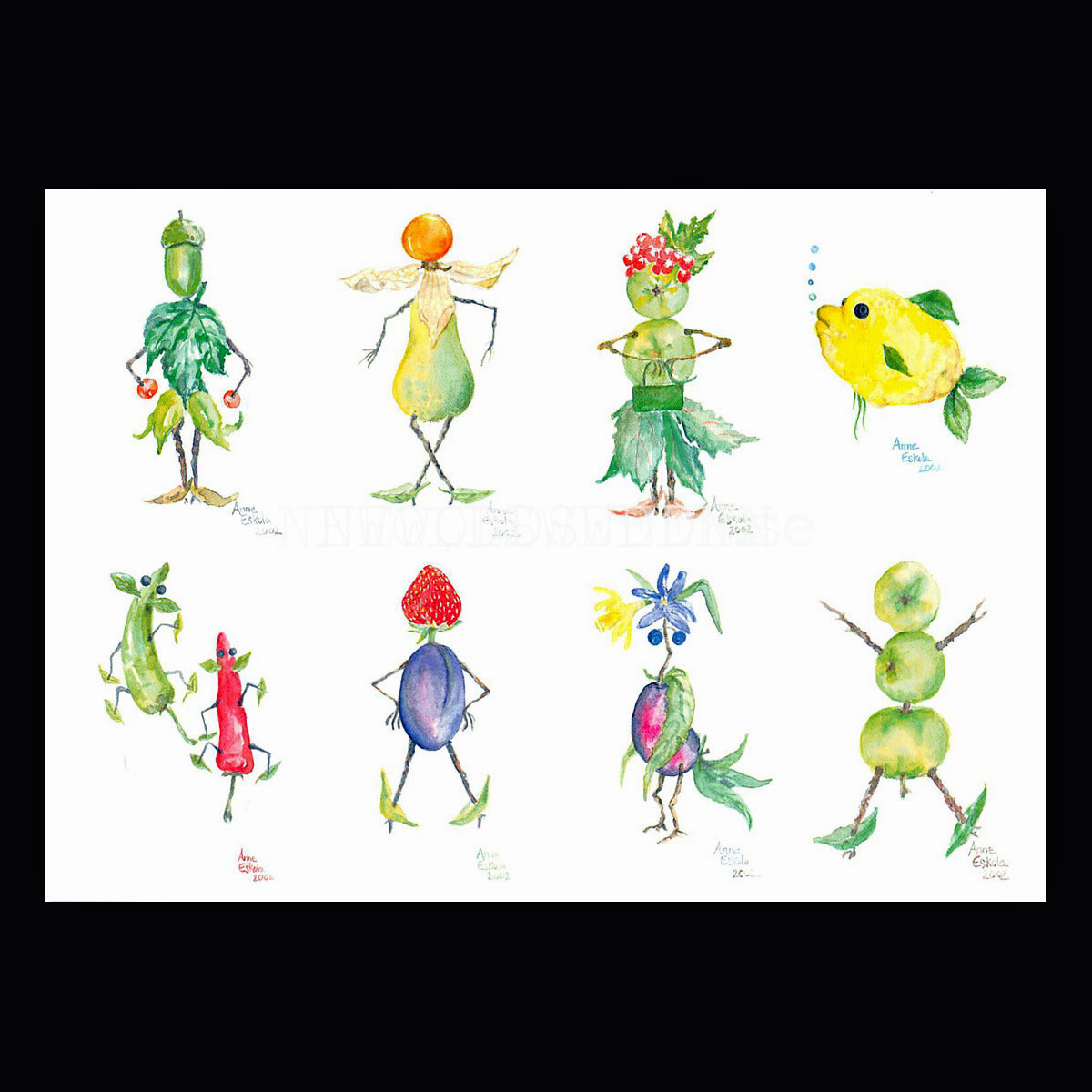 Anne Eskola - Frukt figurer - Vykort a5