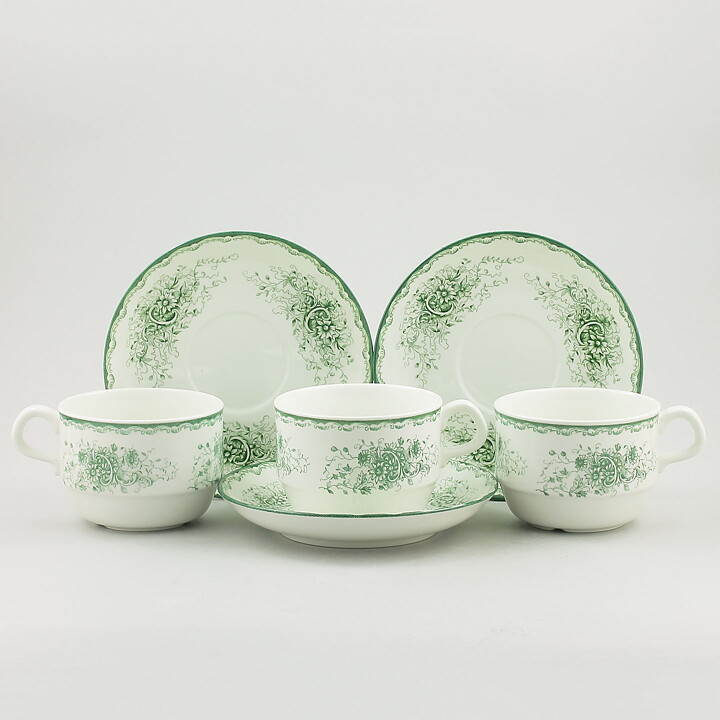 Carl-Harry Stålhane (Gröna Anna 1966) Three Teacups with Green Flower Decor