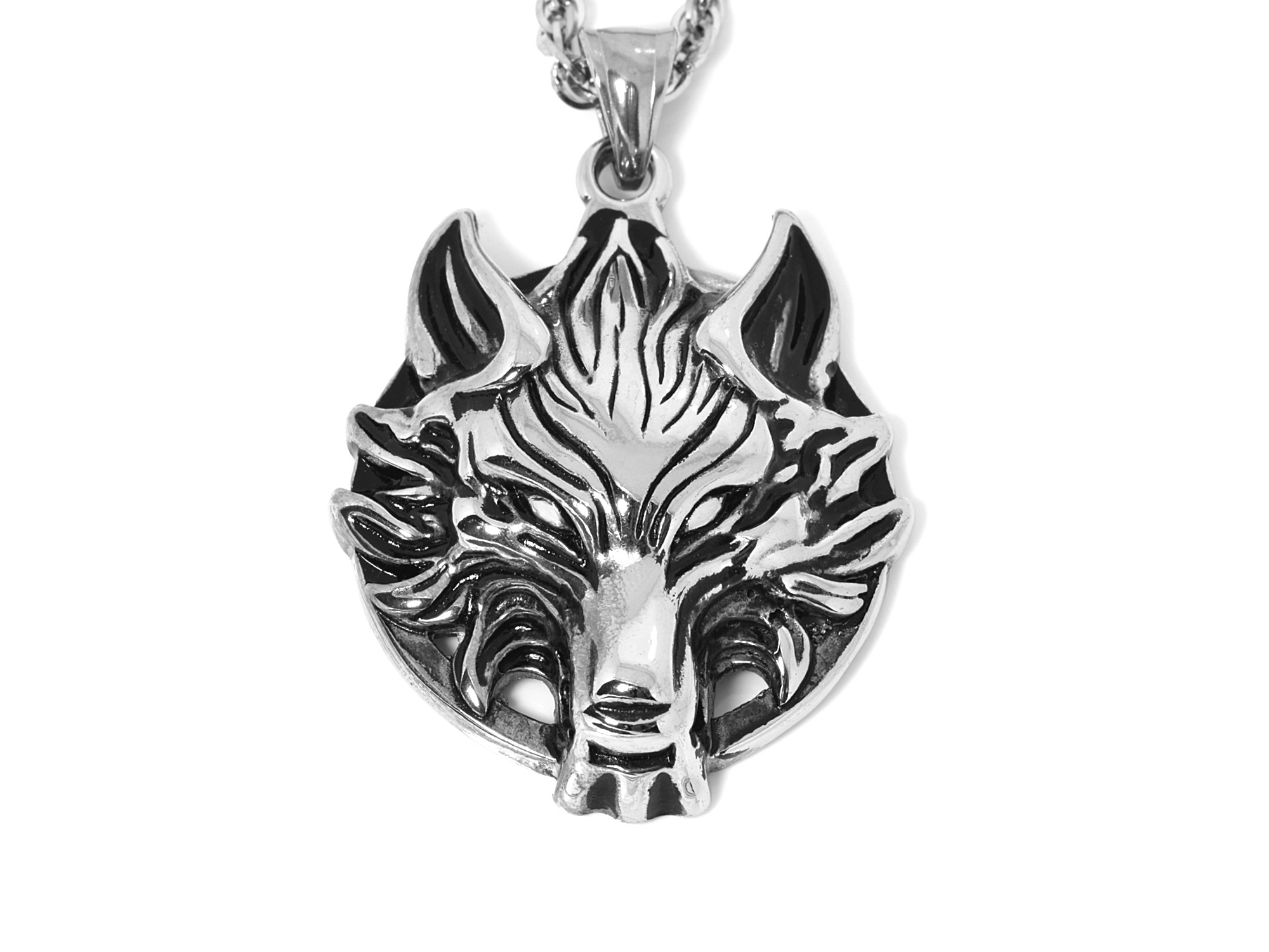 Varg Halsband i Rostfritt Stål, Varghuvud Hänge, Rovdjur Accessoar, Vargansikte Smycke - 2