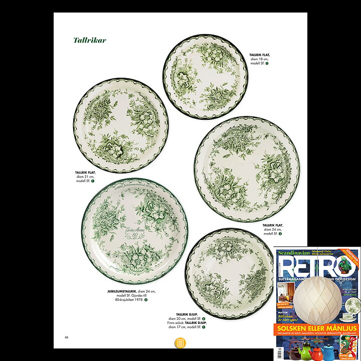 Carl-Harry Stålhane (Gröna Anna 1966) Three Plates with Green Flower Decor 18 cm