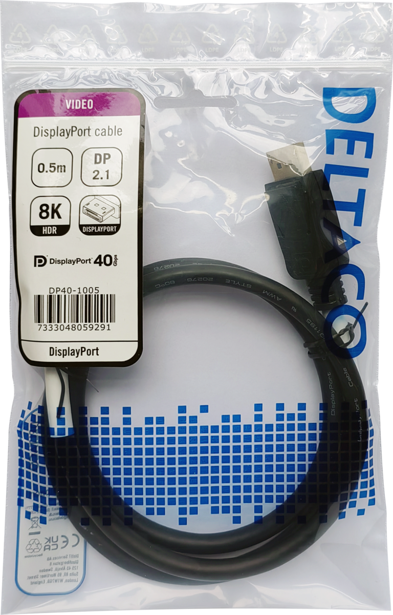 Deltaco DisplayPort kabel, DP 2.1, DP40, 0,5m, svart - 2