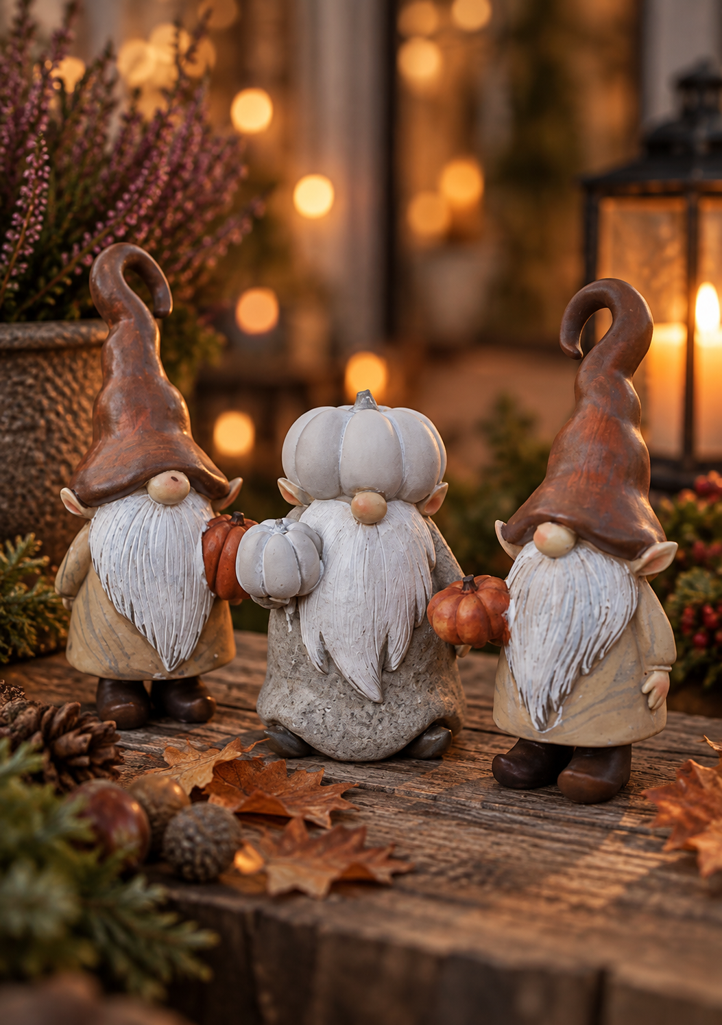Elf with pumpkin - Grey-white - Large - 14x13x20 cm - 6