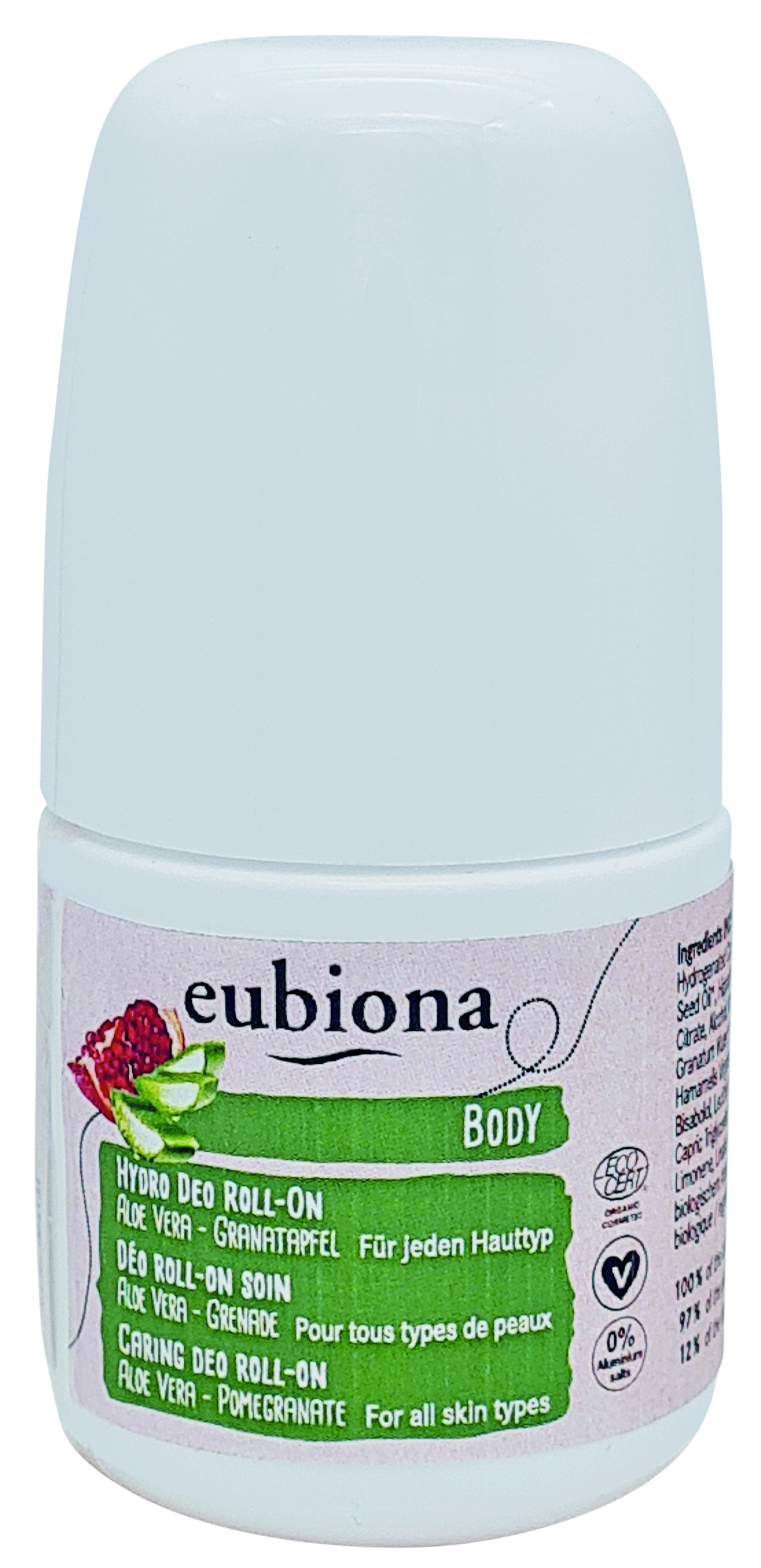 Eubiona Caring Deo Roll-On Aloe Vera & Pomegranate 50 ml - Vårdande naturlig deo med Aloe Vera & Granatäpple