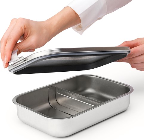Matlåda  i metall, med avdelare, 2 L,  BRABANTIA MAKE & TAKE LARGE  LUNCH BOX, 17,4 x 26,1 x H 6,3 cm,  Silver