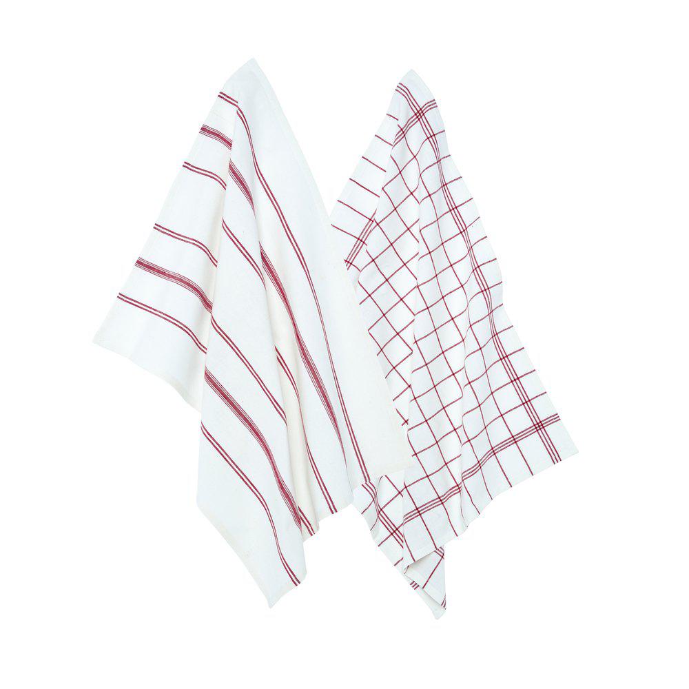 KÖKSHANDDUK 2-PACK - VIT/RÖD-MÖNSTRAD