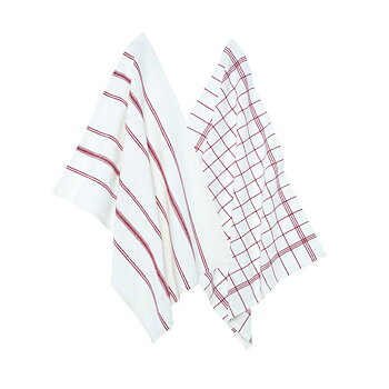 KÖKSHANDDUK 2-PACK - VIT/RÖD-MÖNSTRAD