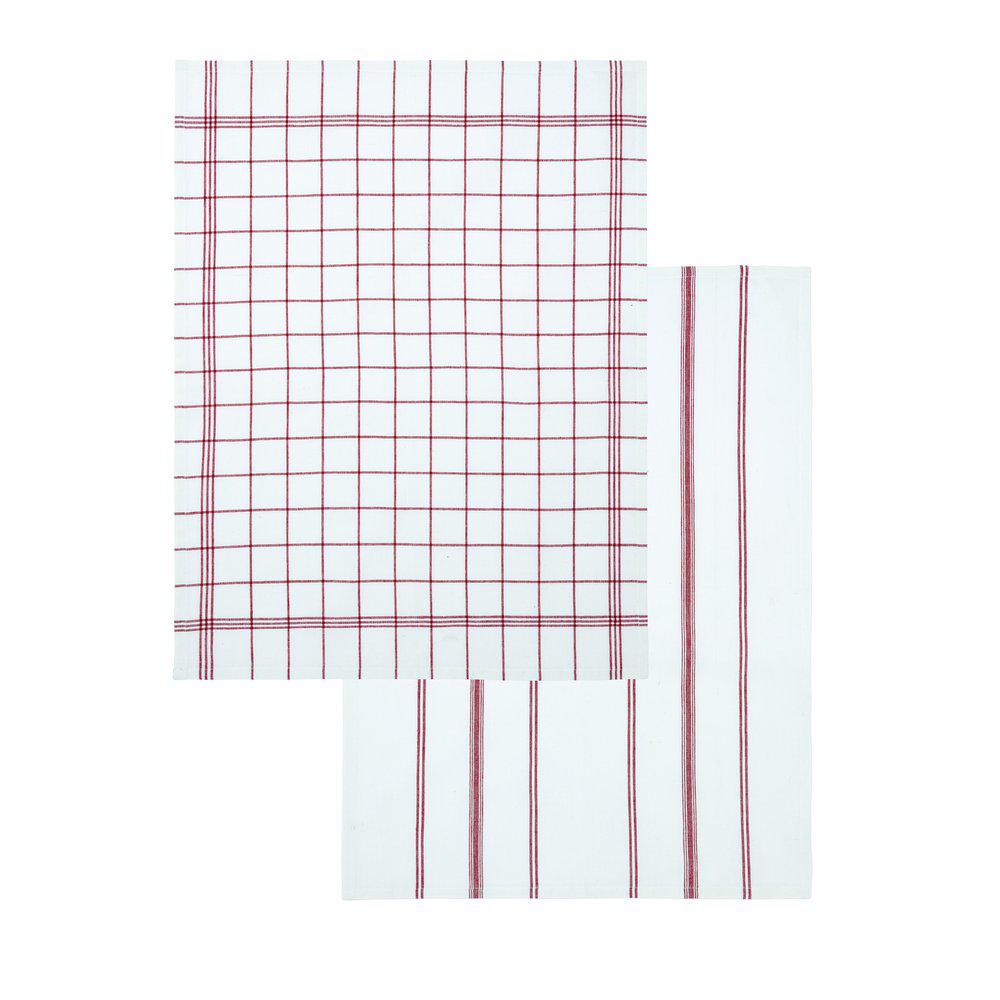 KÖKSHANDDUK 2-PACK - VIT/RÖD-MÖNSTRAD - 2
