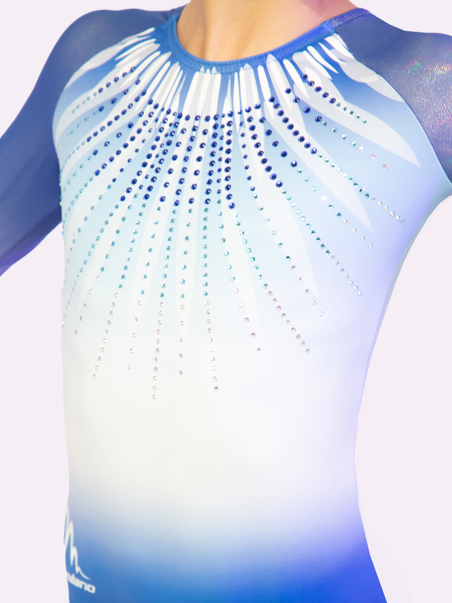 TRIBAL BLUE Gymnastikdräkt med långa ärmar, glittrigt tyg, sublimerat tyg och glasstenar - 4