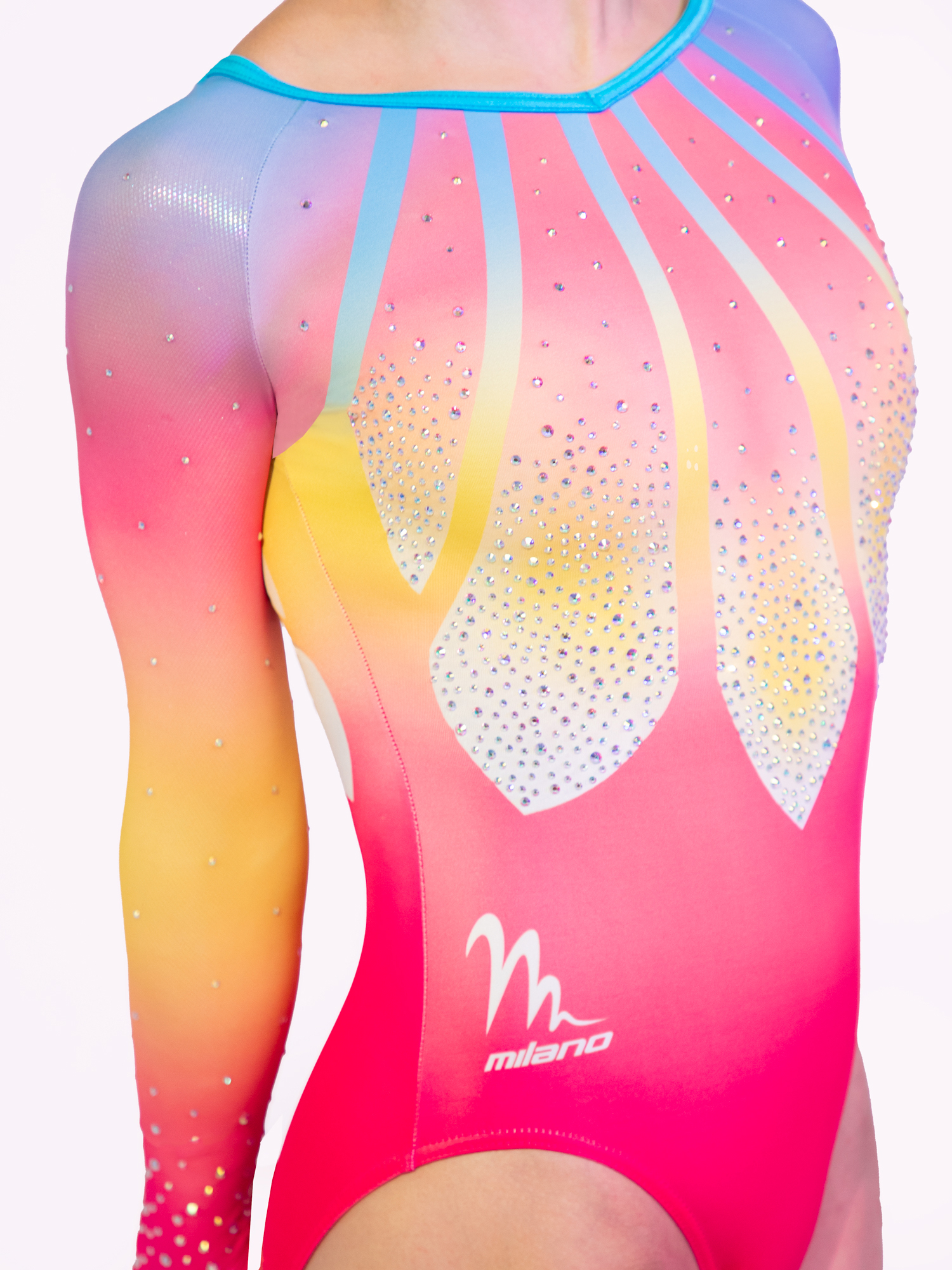 SPARKLE MULTI Gymnastikdräkt med långa ärmar, glittrigt tyg, sublimerat tyg och glasstenar - 4