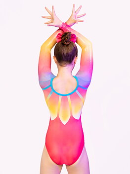 SPARKLE MULTI Gymnastikdräkt med långa ärmar, glittrigt tyg, sublimerat tyg och glasstenar