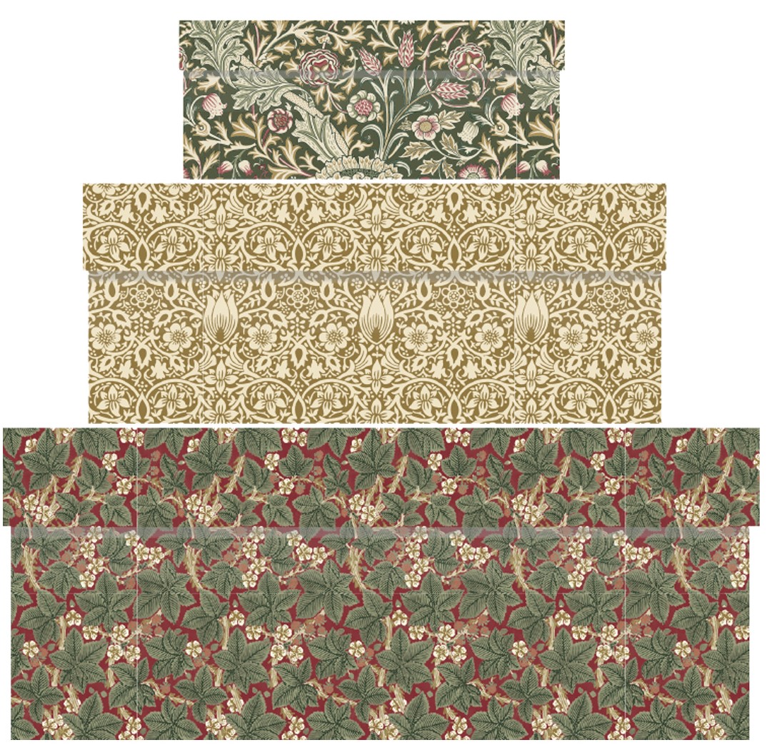 Dekorativa Lådor, 3 st,  WILLIAM MORRIS BRAMBLE NEST,  Grön / Beige