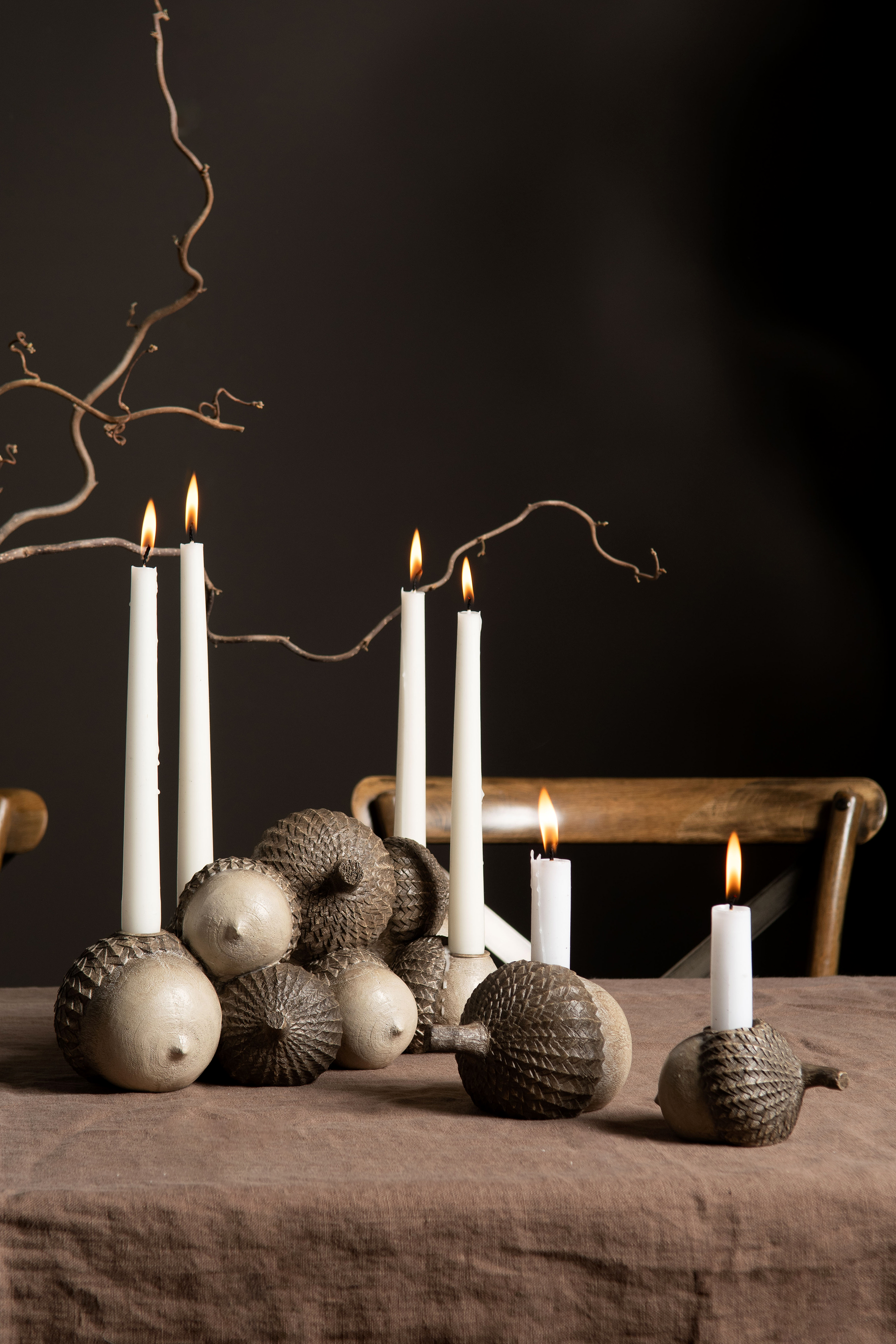 Candlestick Acorn Poly 39x15.5 cm