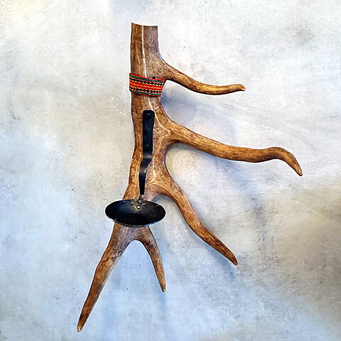 Candle stick for wall Reindeer antless and iron, Jokkmokk design, Handmade