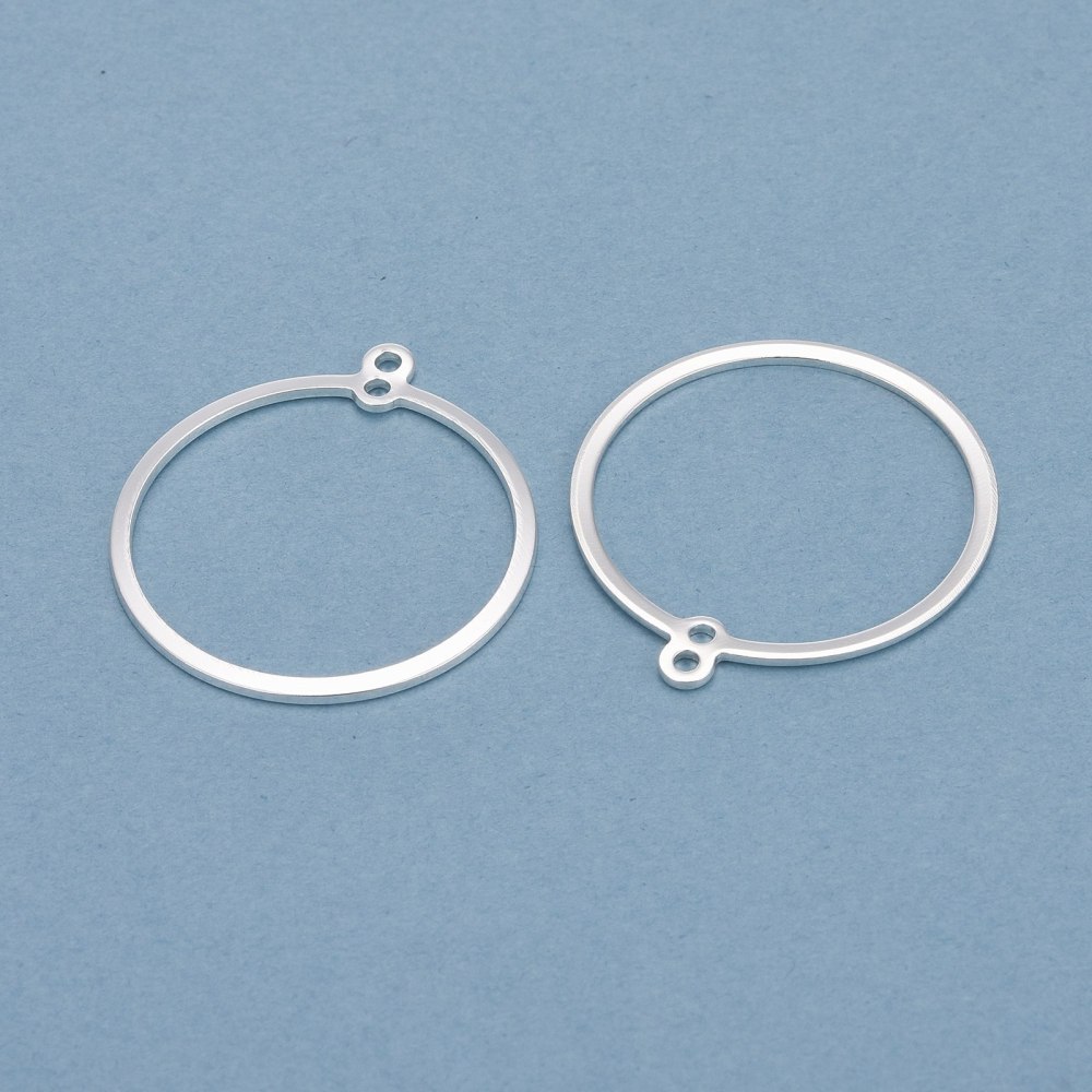 Örhängesring med dubbel ögla 28 mm silverpläterad mässing 2-pack - 3