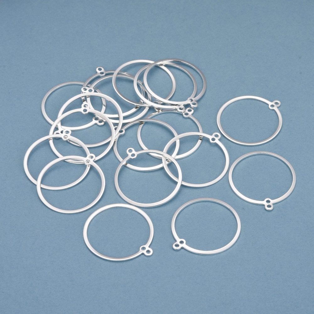 Örhängesring med dubbel ögla 28 mm silverpläterad mässing 2-pack - 2