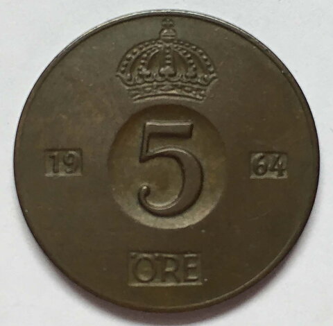 5 öre 1964 5 Ö i kronan 1+