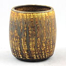 Gunnar Nylund (Birka 1965) Yellow/Brown Cylinder Vase 8,5 cm