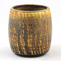 Gunnar Nylund (Birka 1965) Yellow/Brown Cylinder Vase 8,5 cm