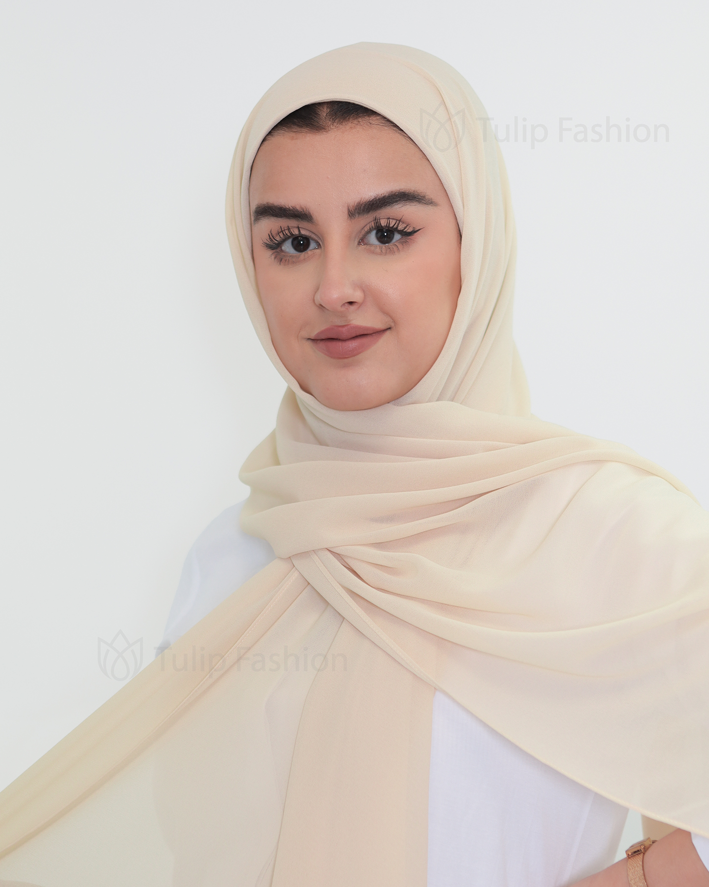 Hijab - Instant Chiffon with full coverage underscarf - Cream - 2