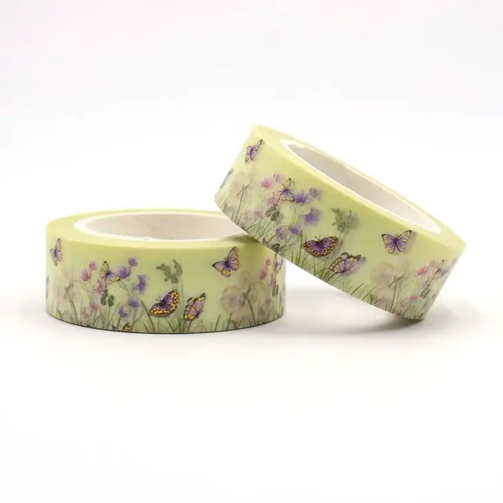 Washitejp - Blommor och fjärilar i guld