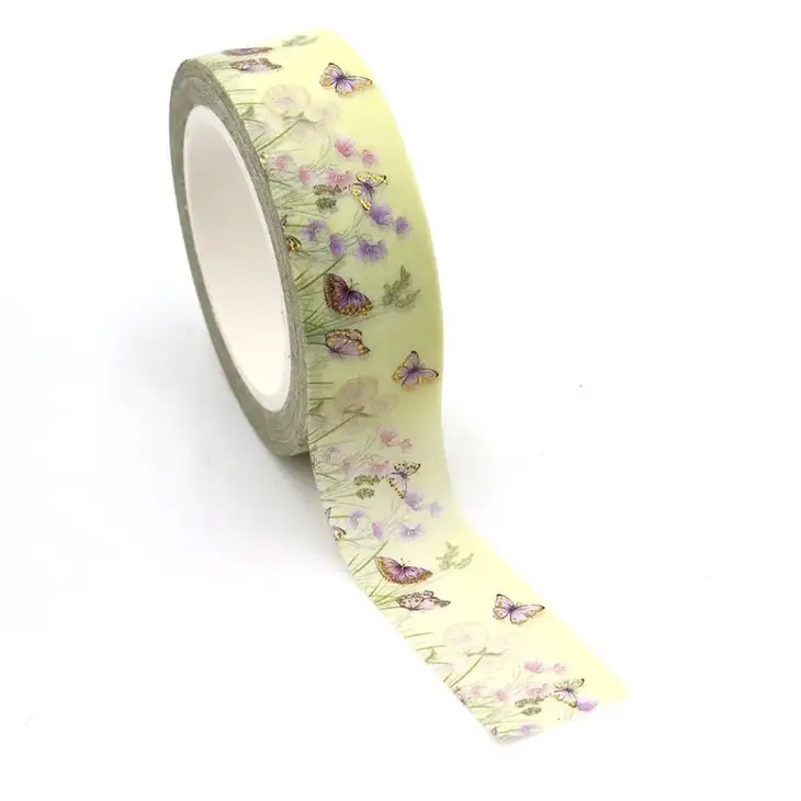 Washitejp - Blommor och fjärilar i guld
