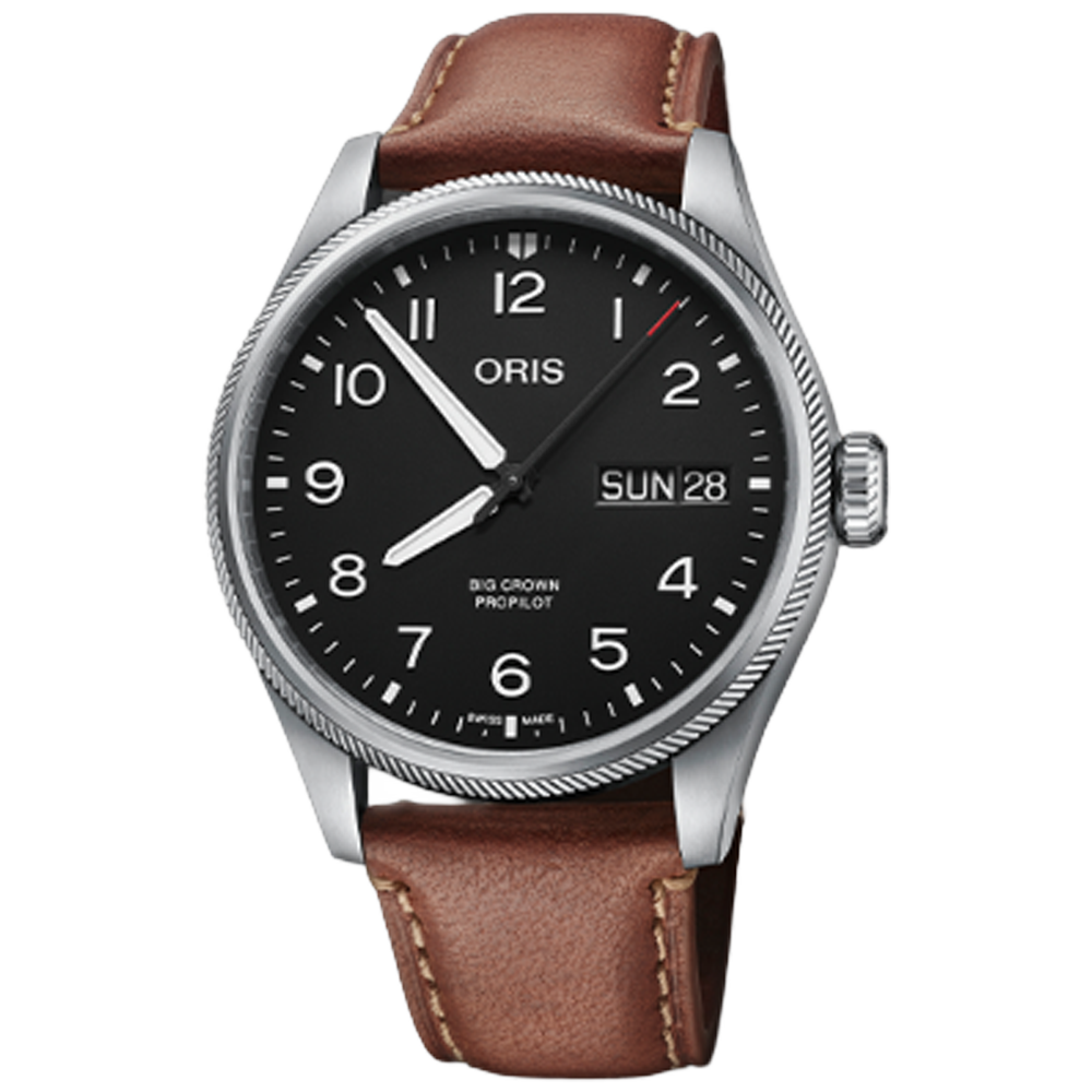 01 752 7760 4164-07 5 22 07LC Oris Big Crown ProPilot Big Date 44 svart läder