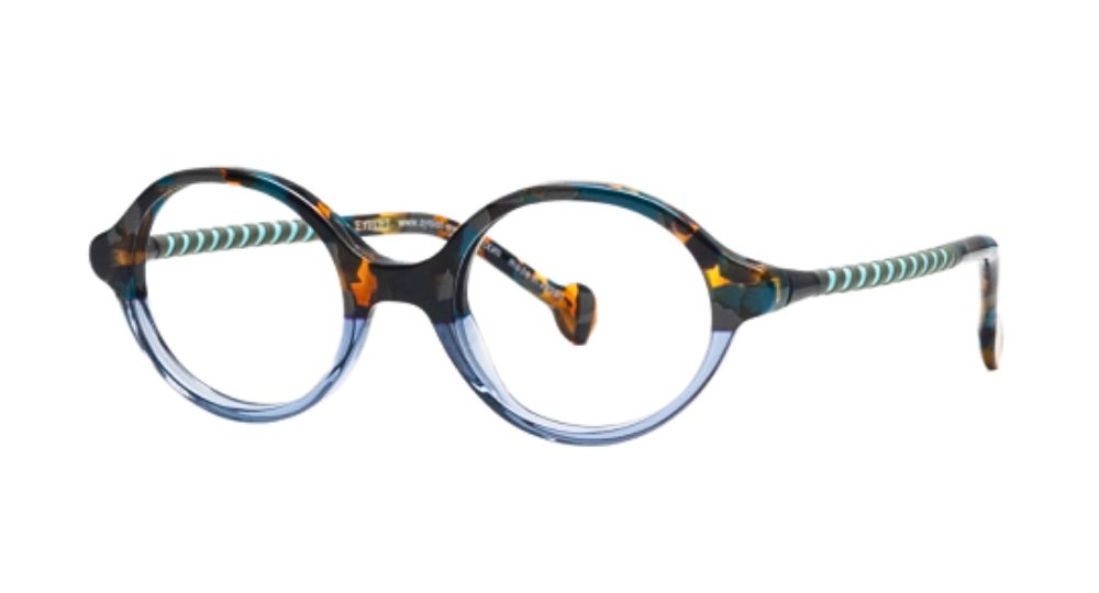 Eyelet Eyewear Active brun blå oval glasögonbåge till litet barn ROUE barnglasögon - ovala glasögon i brunt & blått till litet barn - endast-båge - sida