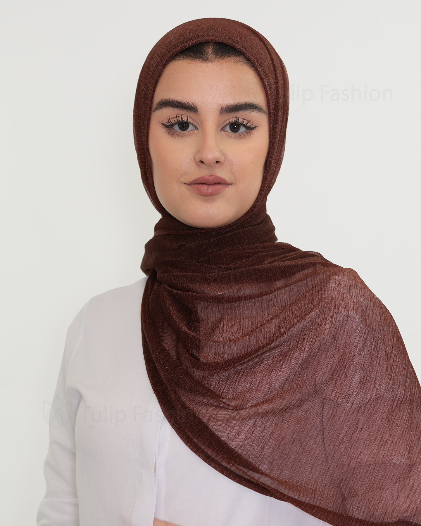 Hijab Shiny Crinkle Brown Tulip Fashion