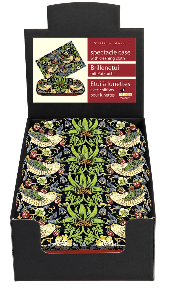 Brilleetuier med pudseklude, William Morris, Strawberry Thief, Borddisplay med 8 stk.