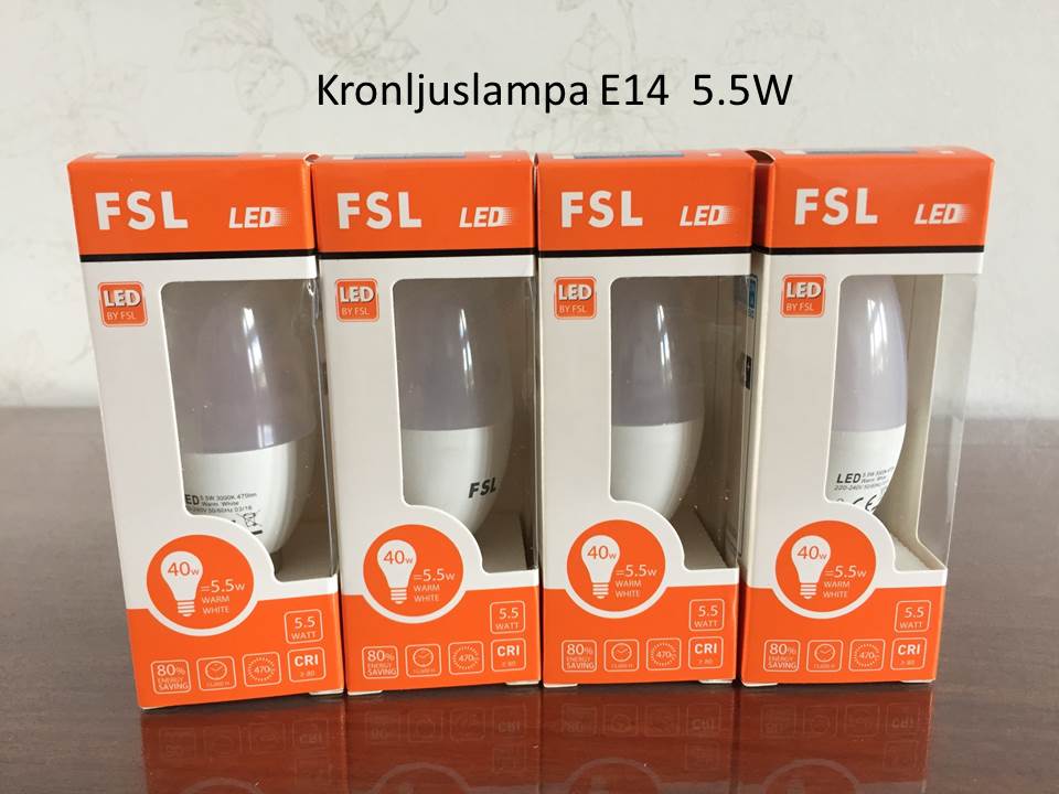  Paket 4st LED Kronlampa  5.5W (40W) E14  3000K470 Lumen 15000Hrs Lampor Kronljus