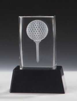 Kristall block 3D Golf, höjd 85 mm