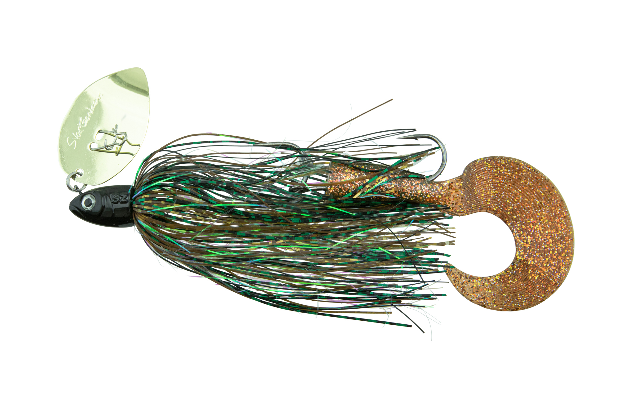 The svartzonker mc shaker pike is a large chatterbait for pike. The large spoon vibrates and knocks away the grass. golden motoroil