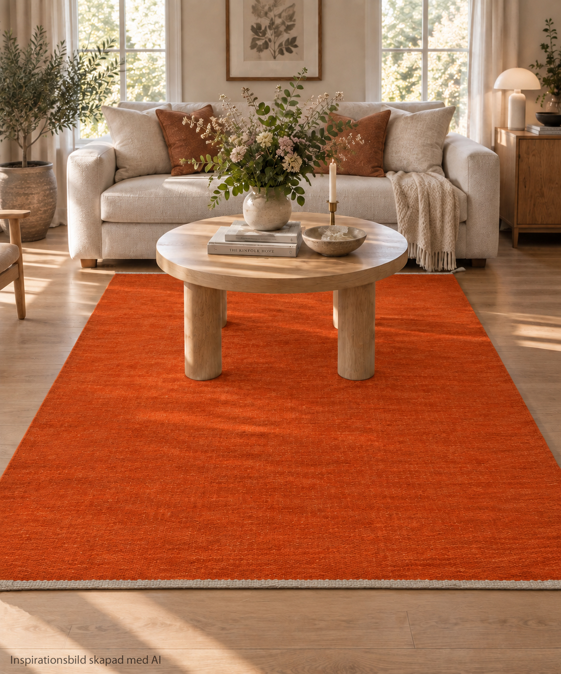 Röllakan Sofiero Orange från Axeco i ett vardagsrum med modern stil