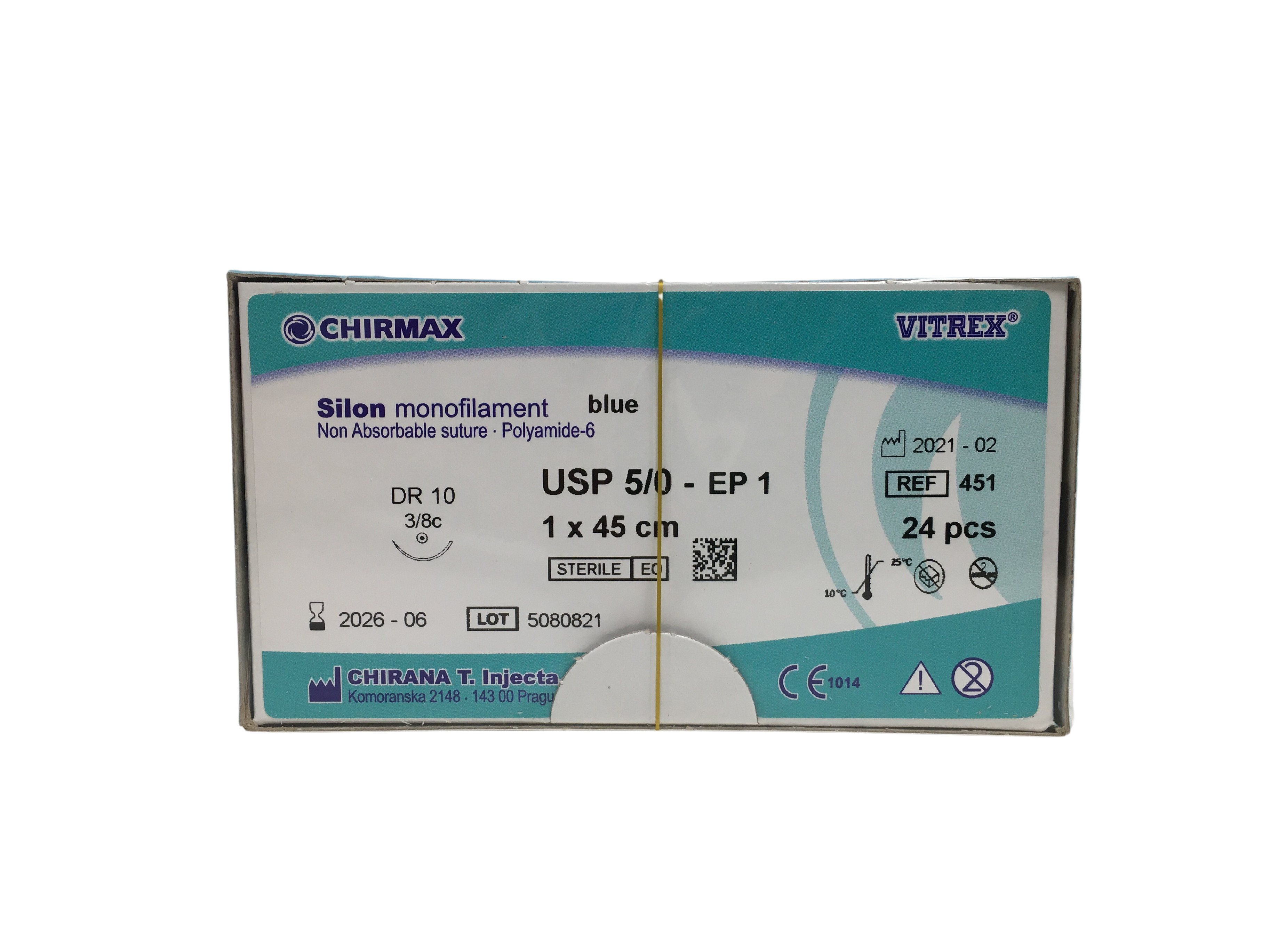 Silon suture 5-0, DR 10 mm needle, 45 cm blue