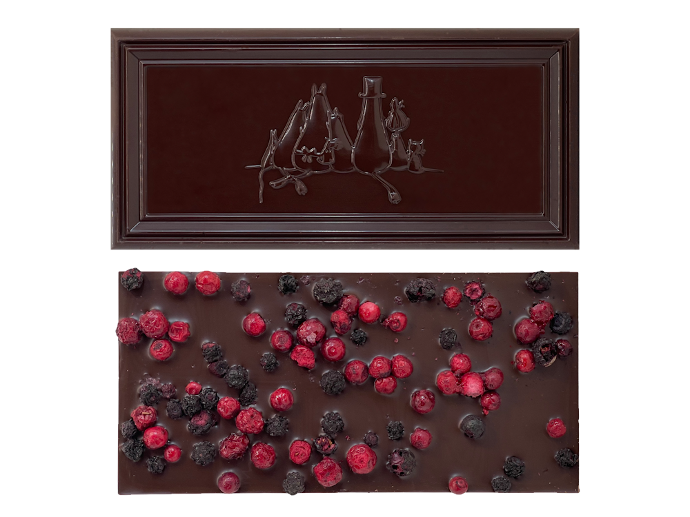 Organic Moomin Chocolate Moomintroll - Mörk choklad 70% med lingon & blåbär - 2