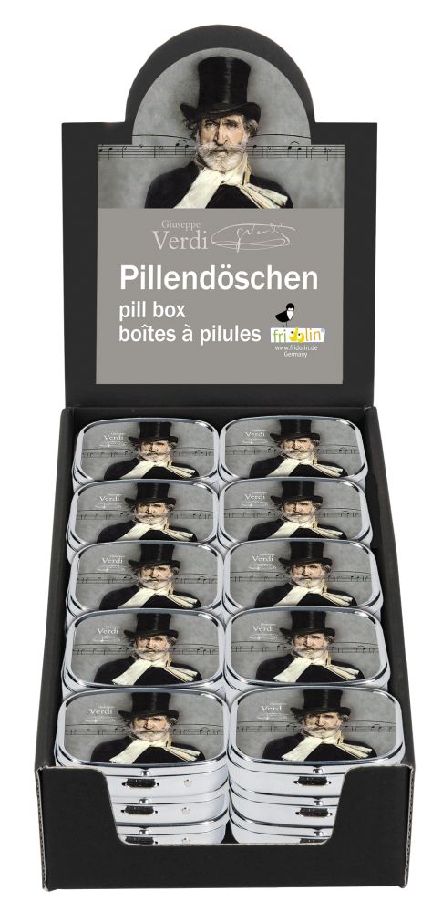 Pilleæsker med spejl, Giuseppe Verdi, Borddisplay med 30 stk., TEMA-produkt