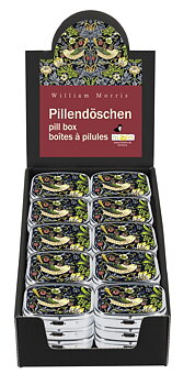Pilleæsker med spejl, William Morris, Strawberry Thief, Borddisplay med 30 stk.