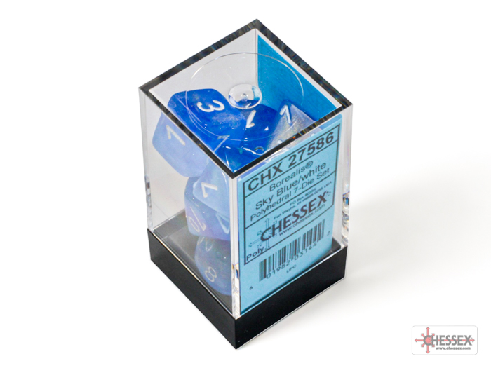 Chessex: Borealis Sky Blue/White Luminary Polyhedral 7-Dice Set