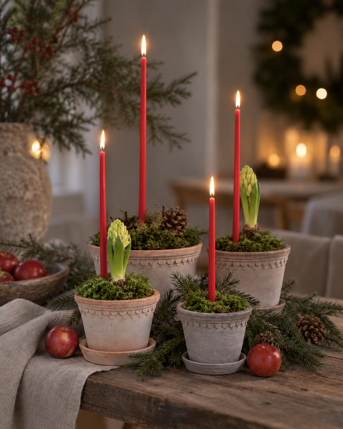 Hand-dipped thin long candles - Flower candles - Christmas red - 38 cm - 10-pack
