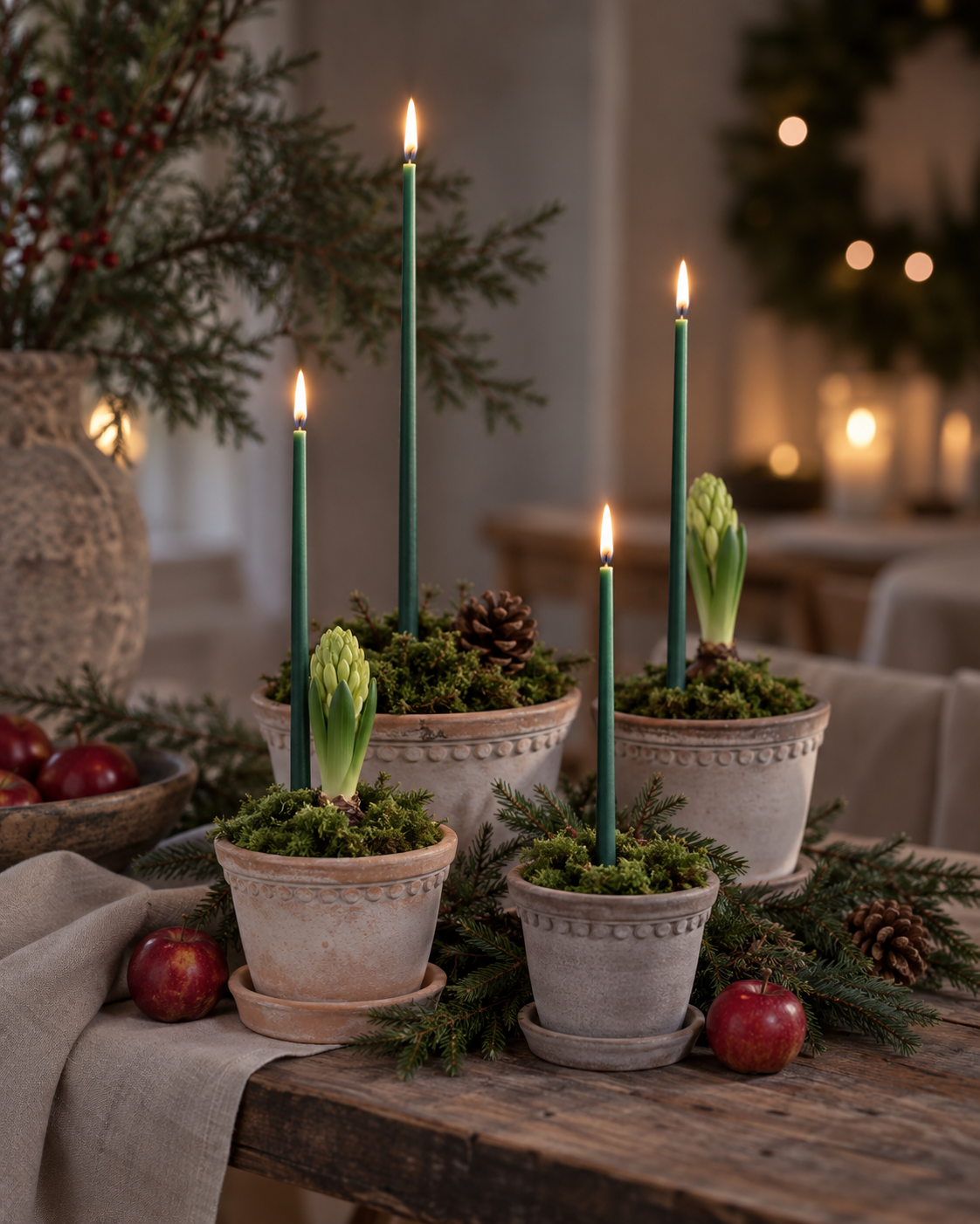 Hand-dipped thin long candles - Flower candles - Dark green - 38 cm - 10-pack