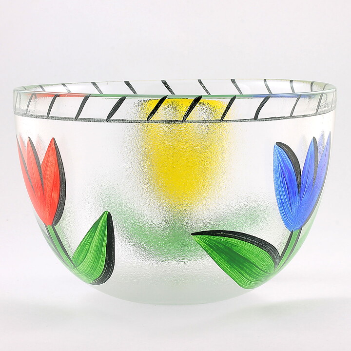 Ulrica Hydman–Vallien (Tulipa 1991) Rounded Bowl with Colorful Tulips 22 cm