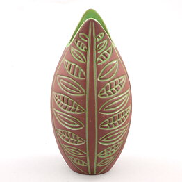 Hjördis Oldfors (Pil 1959) Red Organic Vase with Leaf Pattern 19 cm